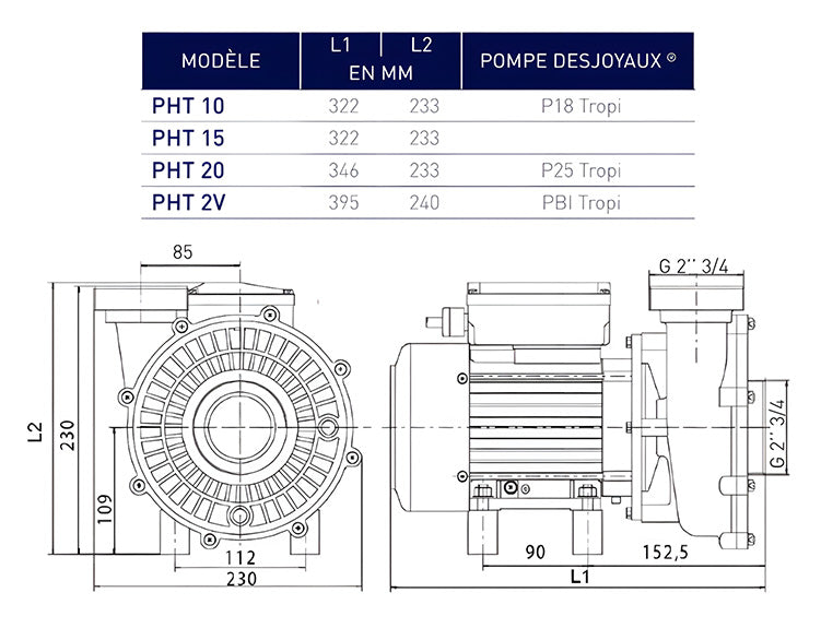 Pompe PHT Vipool monophasée haute température piscine